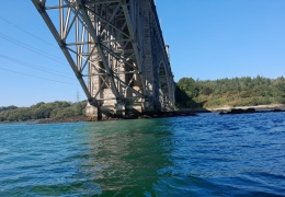 Passing under the Britannia Bridge and out of the Swellies