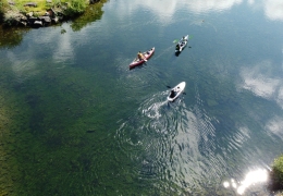 Aerial view of canoeing on Llyn Padarn