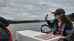 Pulling a funny face, but piloting a Wheely Boat, non-the-less